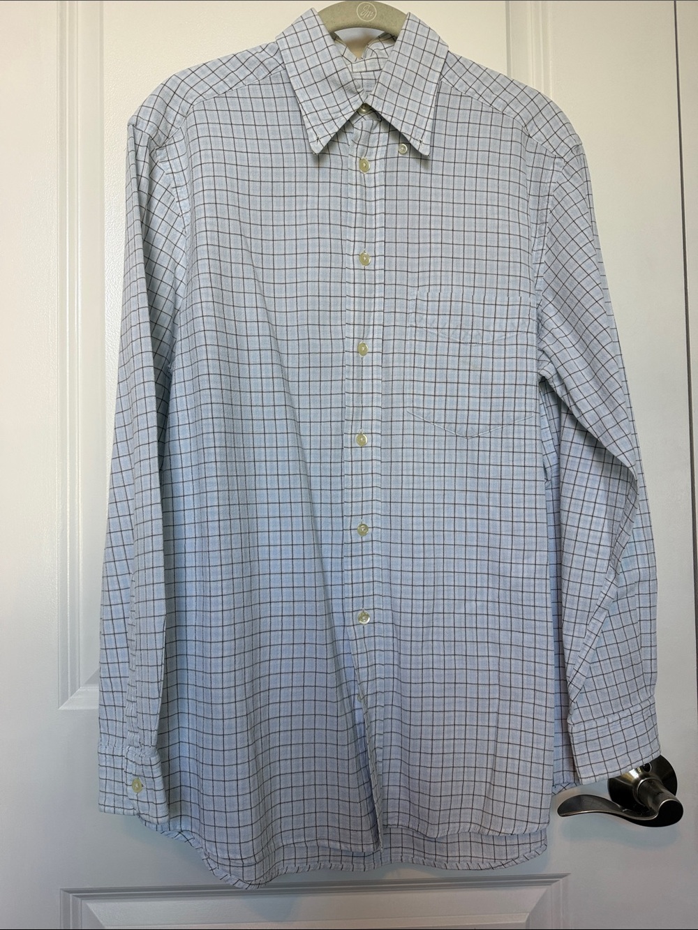 Boss Light Blue and White Windowpane Dress Shirt